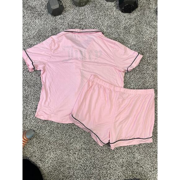 Juicy Couture‎ Bling Pink/Black Trim Pajama Set, Women’s XL Short Sleeve/Shorts - Picture 10 of 12